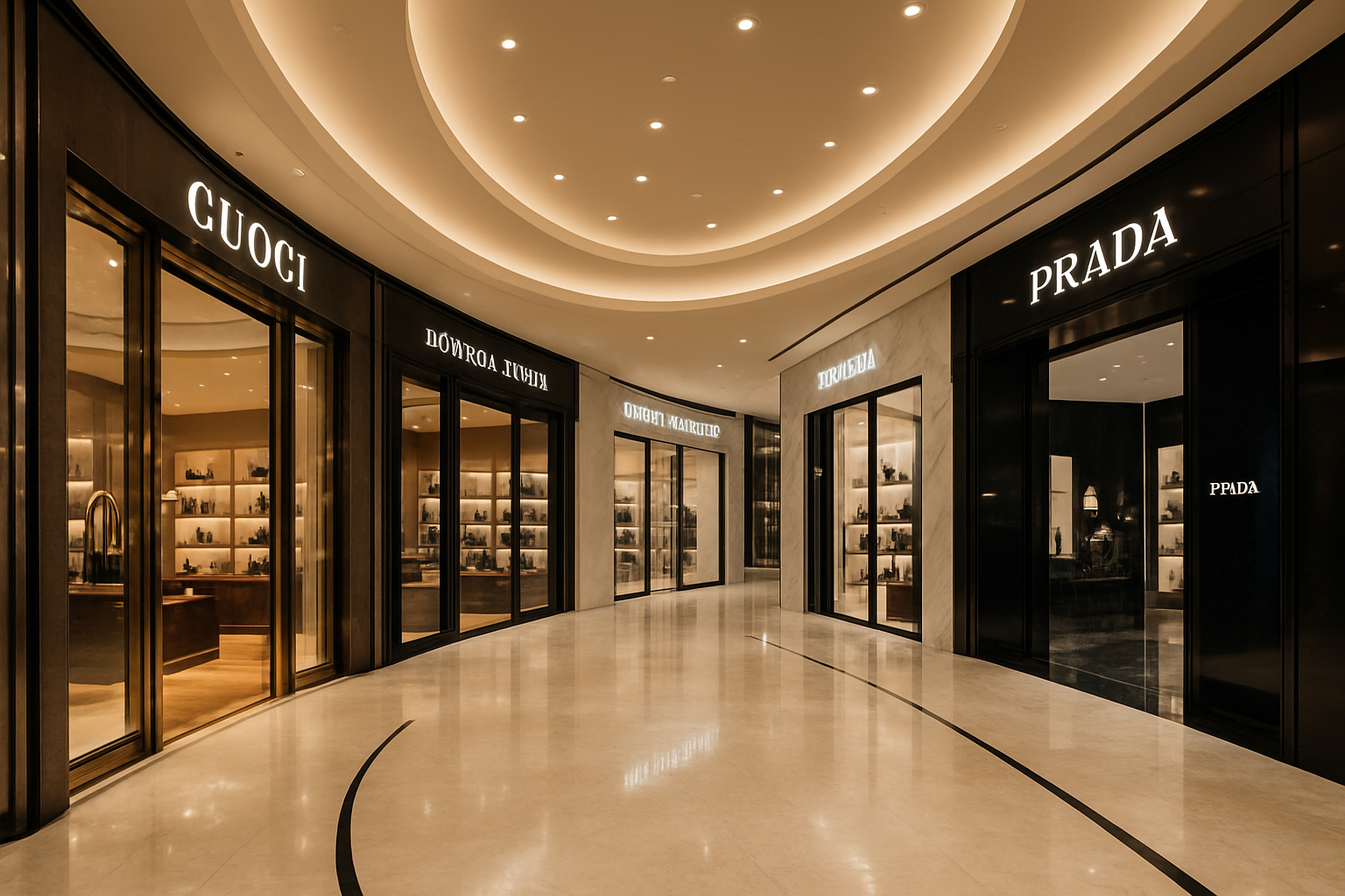 Luxury shopping mall with designer boutiques